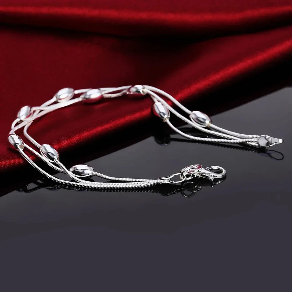 Snake Chain Beads Bracelet 925 Sterling Silver Women Party Wedding Jewellery