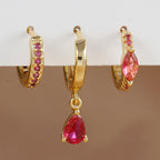 3PCS Cubic Zirconia Water Drop Hanging Earrings Round Dangle Set