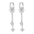 Vintage Stainless Steel Zirconia Sun Star Dangle Earrings Punk Rock