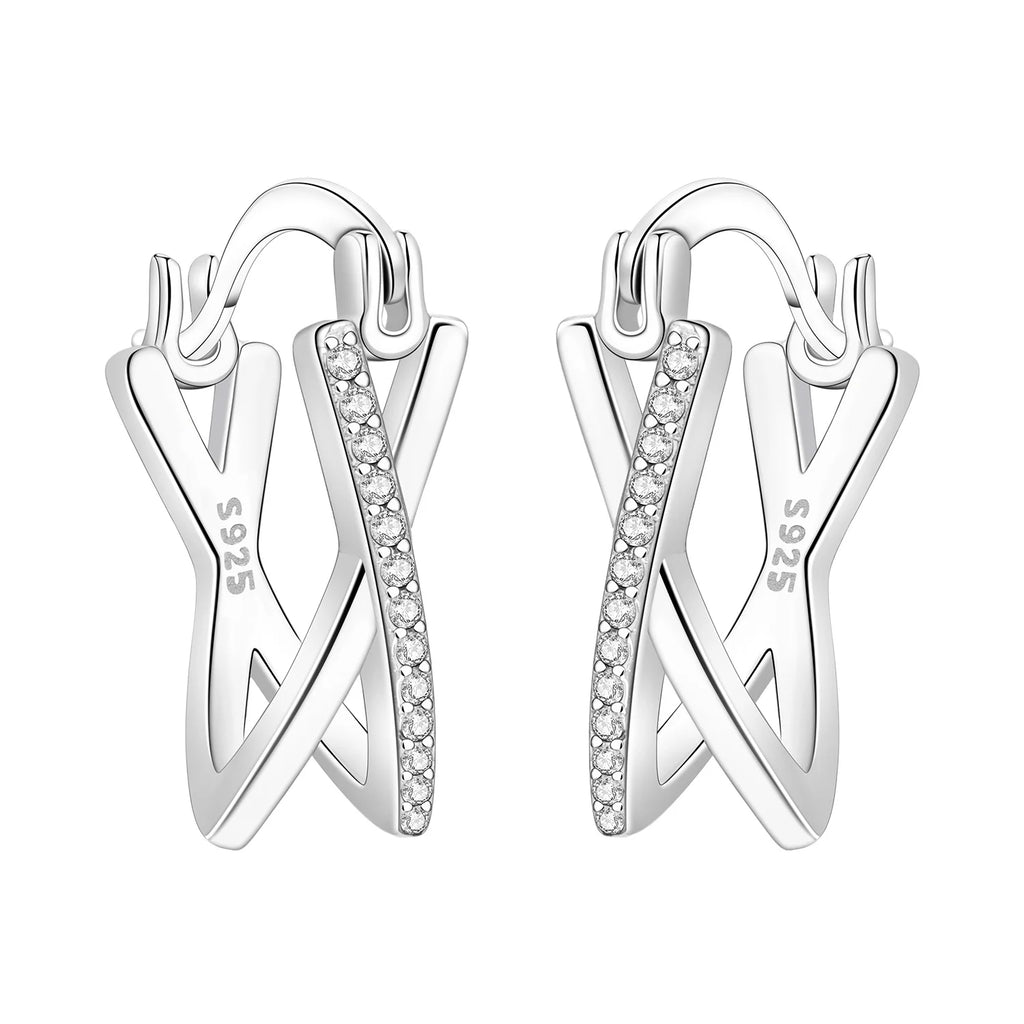 925 Sterling Silver Square Chain Stone Inlaid Hoop Earrings Trendy Jewellery