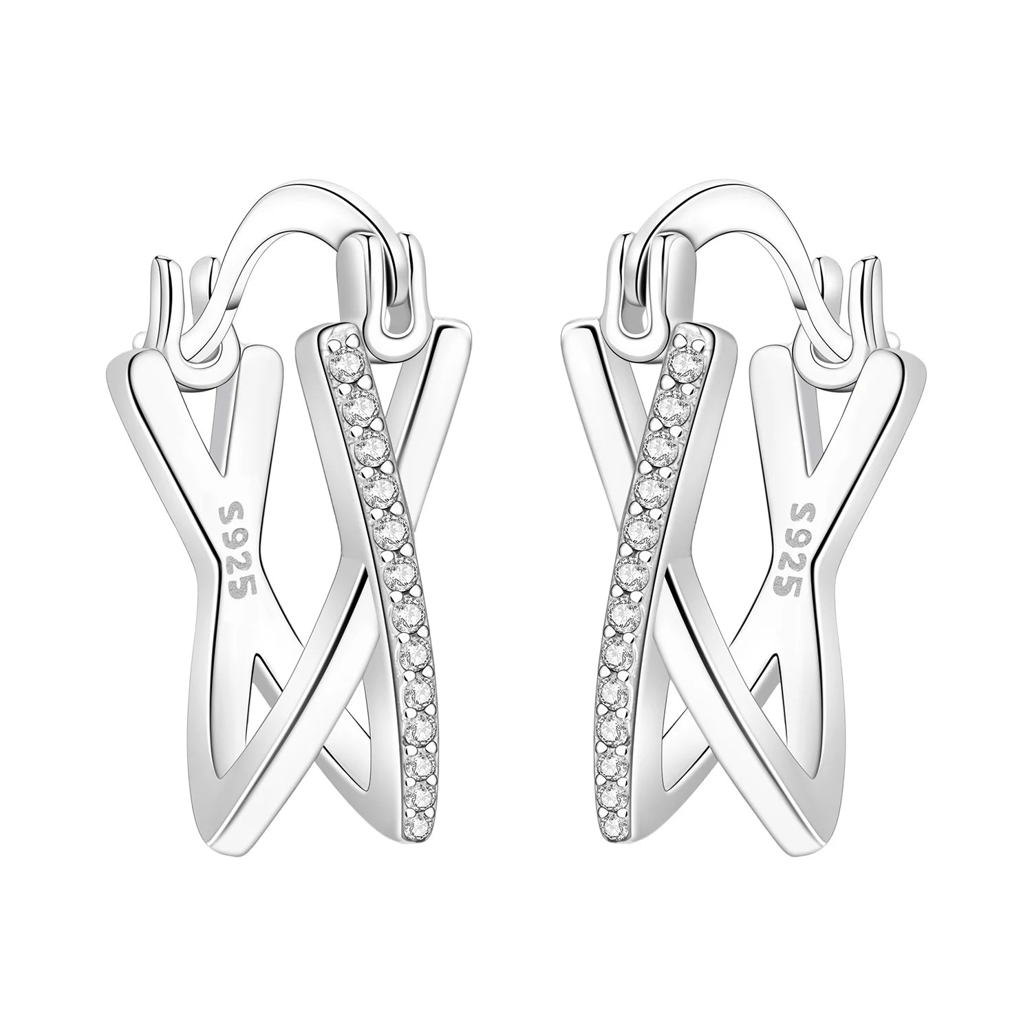 925 Sterling Silver Square Chain Stone Inlaid Hoop Earrings Trendy Jewellery