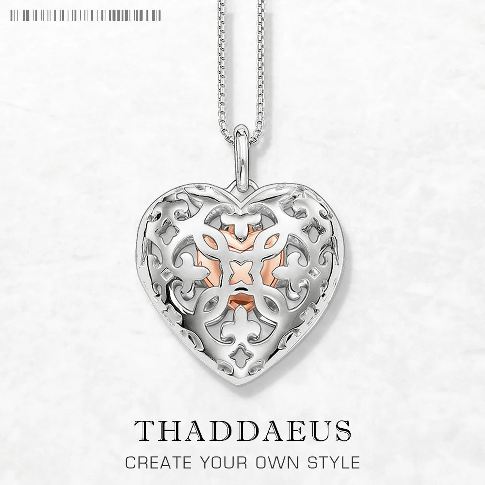 Heart Medallion Necklace Link Chain 925 Sterling Silver Fashion Jewellery