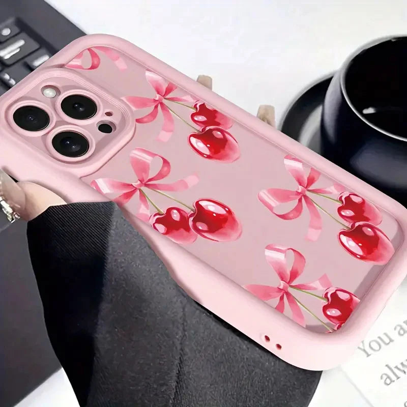 Luxury Wine Red Cherry Case for iPhone 16 15 17 14 13 12 11 Pro Max 7 8 Plus
