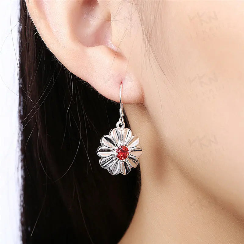 925 Sterling Silver 43mm Round Zircon Earrings Women Fashion Charm Wedding