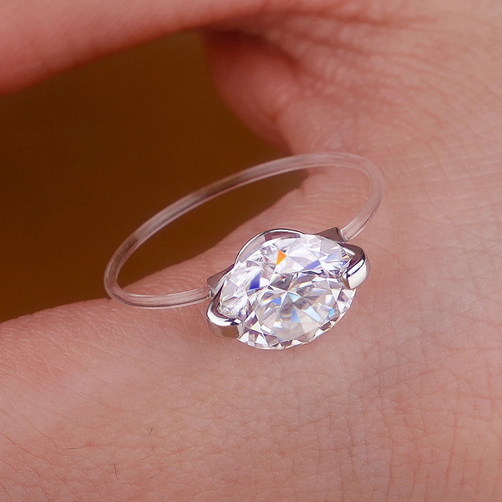 1-3CT D Color Moissanite Transparent Fishing Line Ring S925 Silver Round Lab Diamond Certified