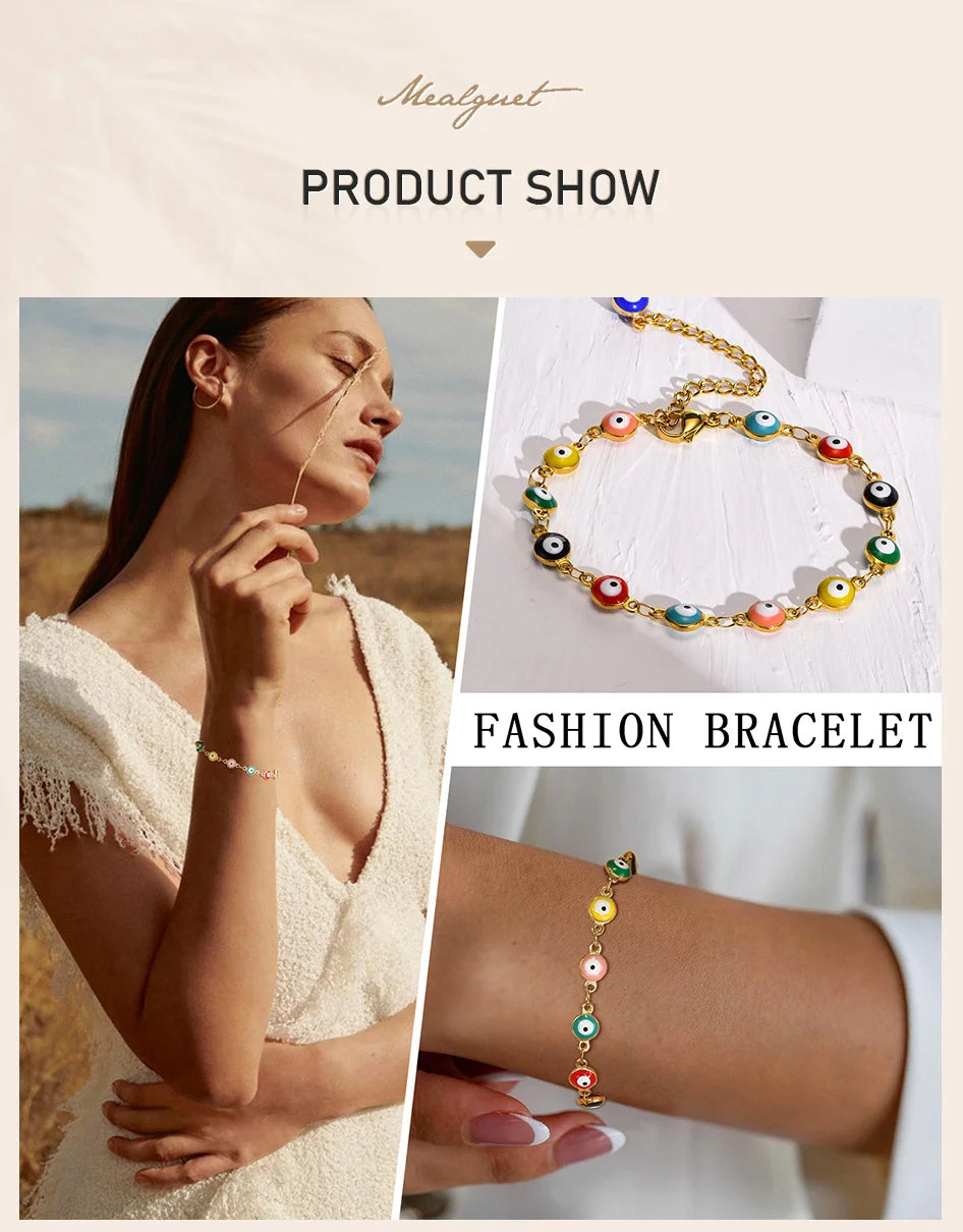 Evil Eye Bracelet,stainless Steel Chain Blue Eye Bracelet Stackable Adjustable Link, Protection Amulet Jewelry