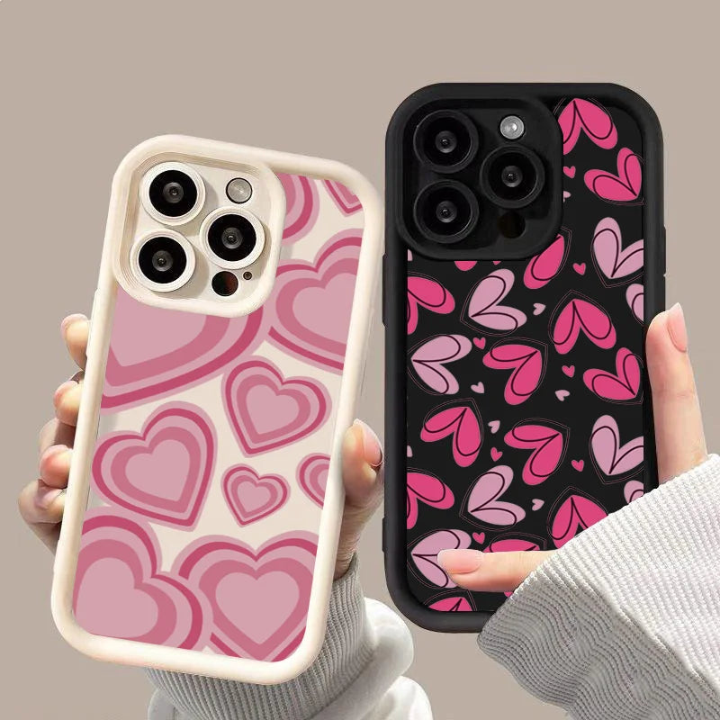 Pink Heart-Shaped Silicone Case for iPhone 17 16 15 14 13 12 11 Pro Max XR