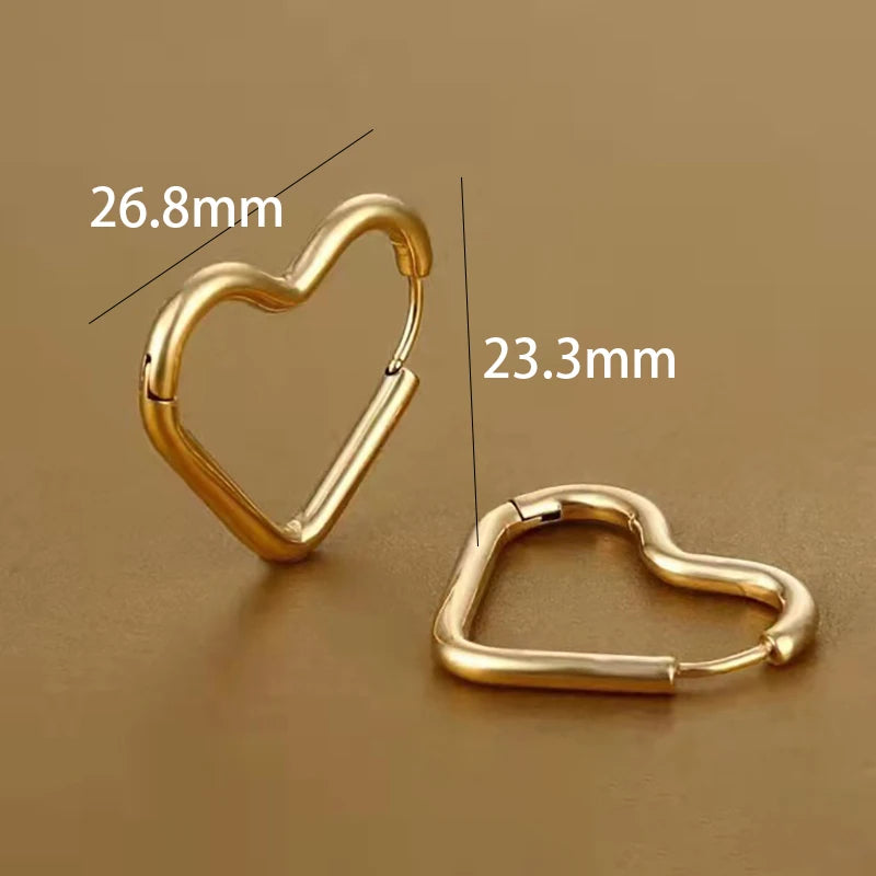 Fashion Minimalist Gold Colour Stainless Steel Heart Earrings Punk