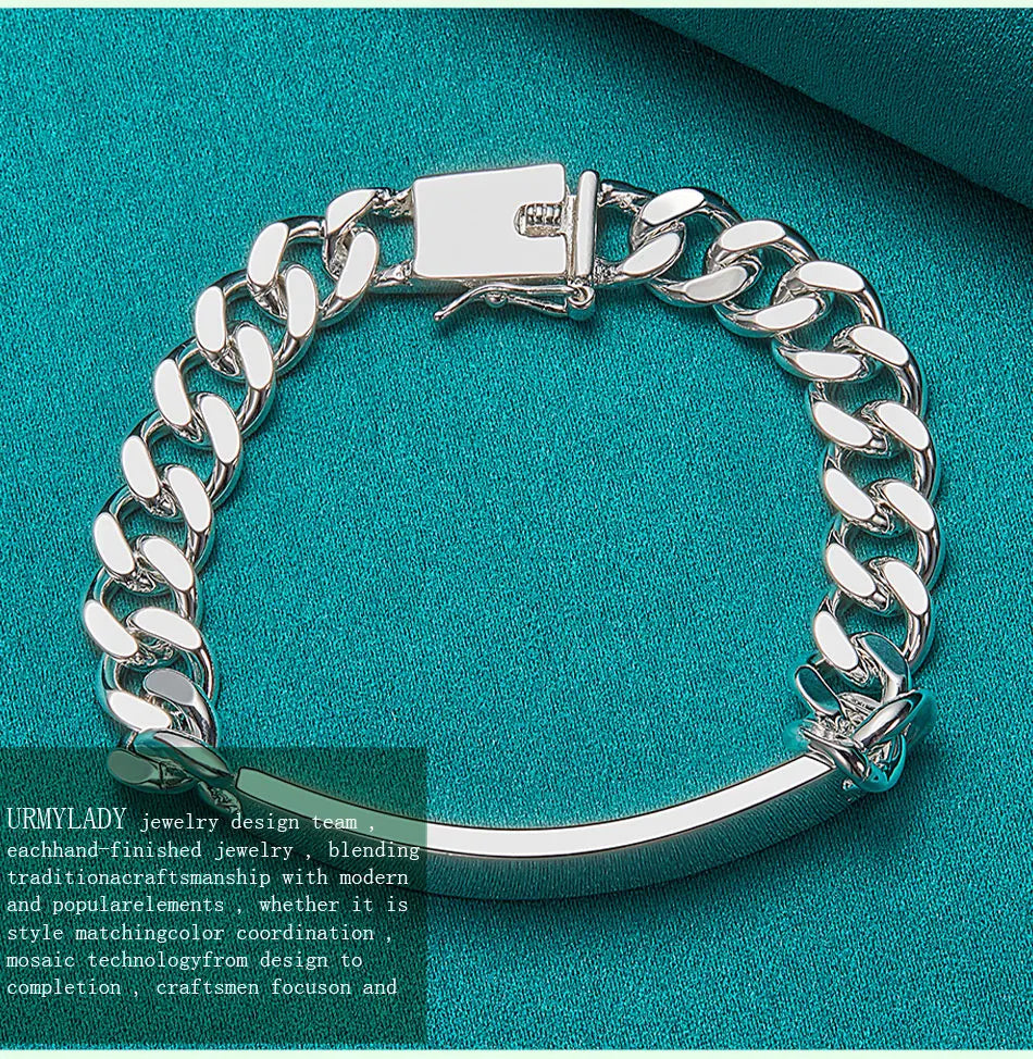 10mm Men's Geometric Chain Bracelet 925 Sterling Silver Noble Fashion Gift