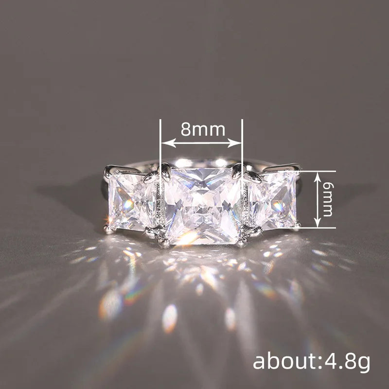 925 Sterling Silver Eternity Princess Square Cubic Zirconia Crystal Ring Luxury Engagement Jewellery