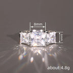 925 Sterling Silver Eternity Princess Square Cubic Zirconia Crystal Ring Luxury Engagement Jewellery