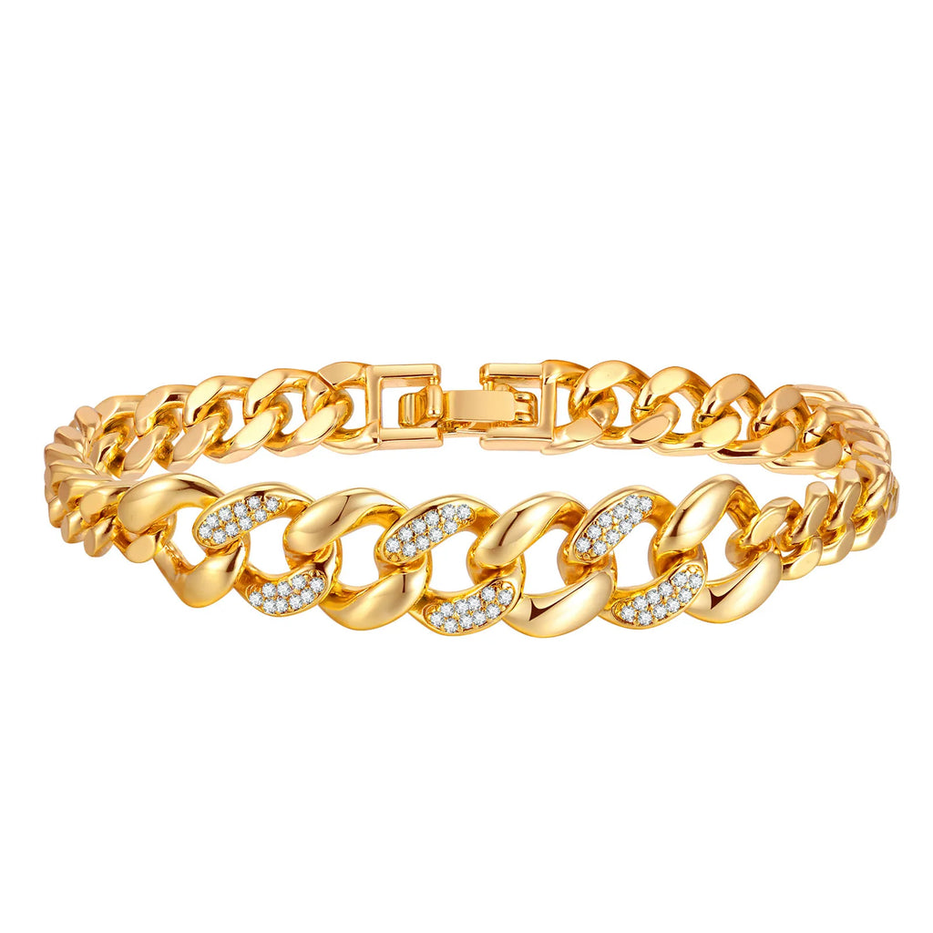 Cubic Zirconia Floral Bracelet for Women18k Gold Plated Link Statement Jewelry