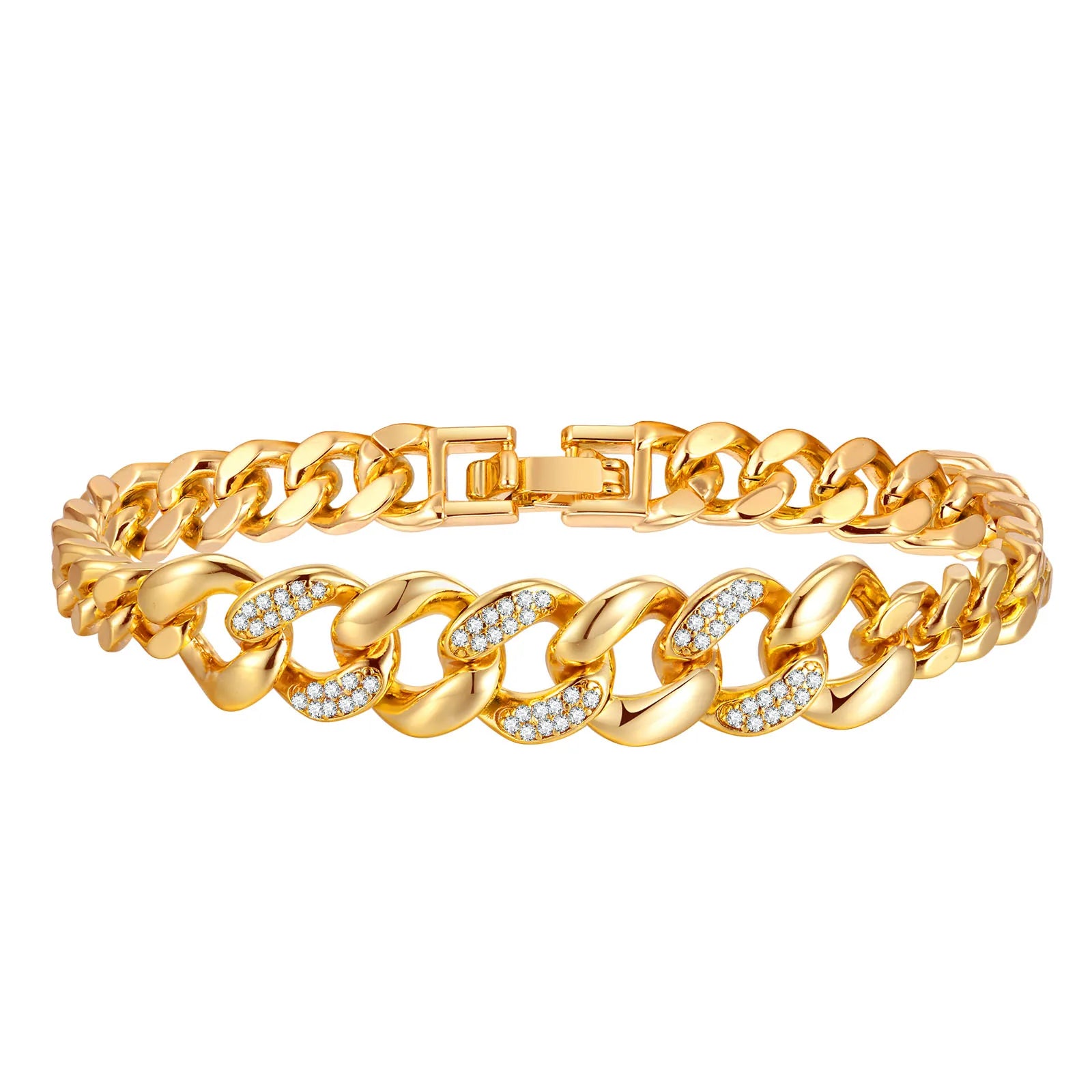 Cubic Zirconia Floral Bracelet for Women18k Gold Plated Link Statement Jewelry