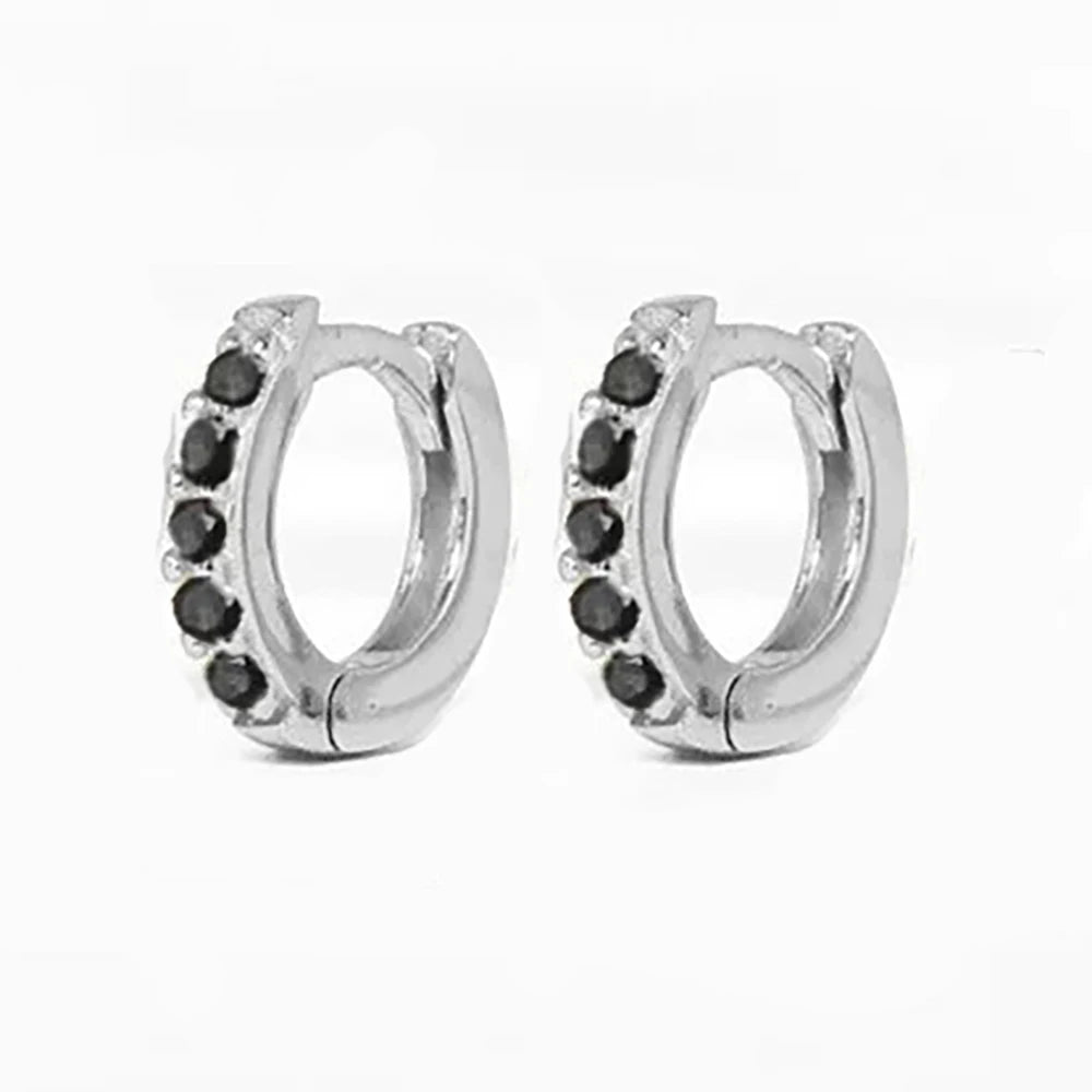 2PCS Stainless Steel Minimal Hoop Earrings Zirconia Small Huggie Thin
