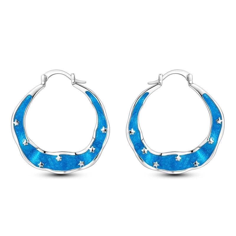 925 Sterling Silver Geometric Minimalist Blue Zircon Circle Hoop Earrings Gift