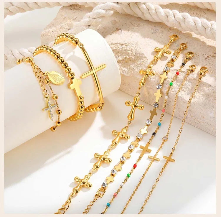 316L Stainless Steel Cross Bracelet for Women, Fashion Adjustable Chain Religious Christian Jewelry