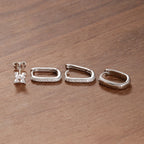 4PCS Simple Zircon U-Shape Hoop Earrings Set Stainless Steel Flower