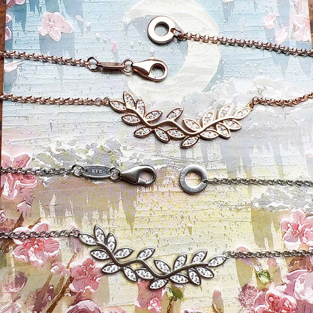 Tendrils Leaves Necklace Link Chain 925 Sterling Silver Romantic Jewellery