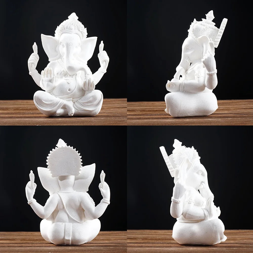 Sandstone Indian Ganesha Elephant God Statue Religious Hindu Feng Shui Buddha Sculpture
