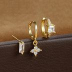 3PCS Stainless Steel Flower Crystal Zirconia Hoop Earrings Square