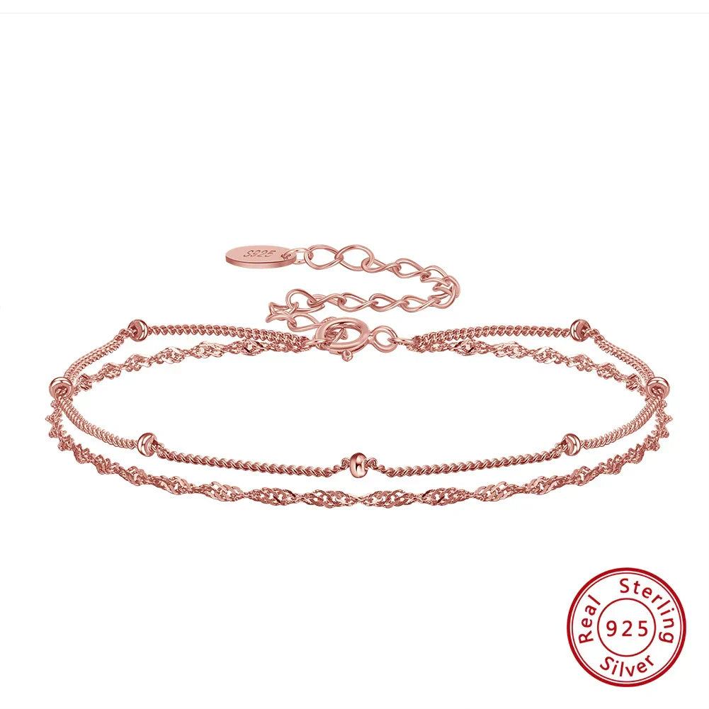 ORSA JEWELS 925 Sterling Silver Women's Bracelet Double Layer Water Ware with Satellite Chain Bracelet Elegance Jewelry SB131