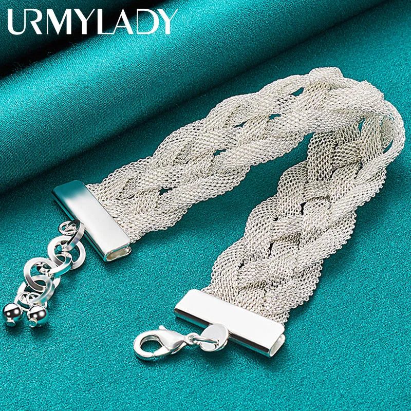 Braid Chain Bracelet 925 Sterling Silver Men Women Wedding Fashion Jewellery