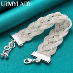 Braid Chain Bracelet 925 Sterling Silver Men Women Wedding Fashion Jewellery