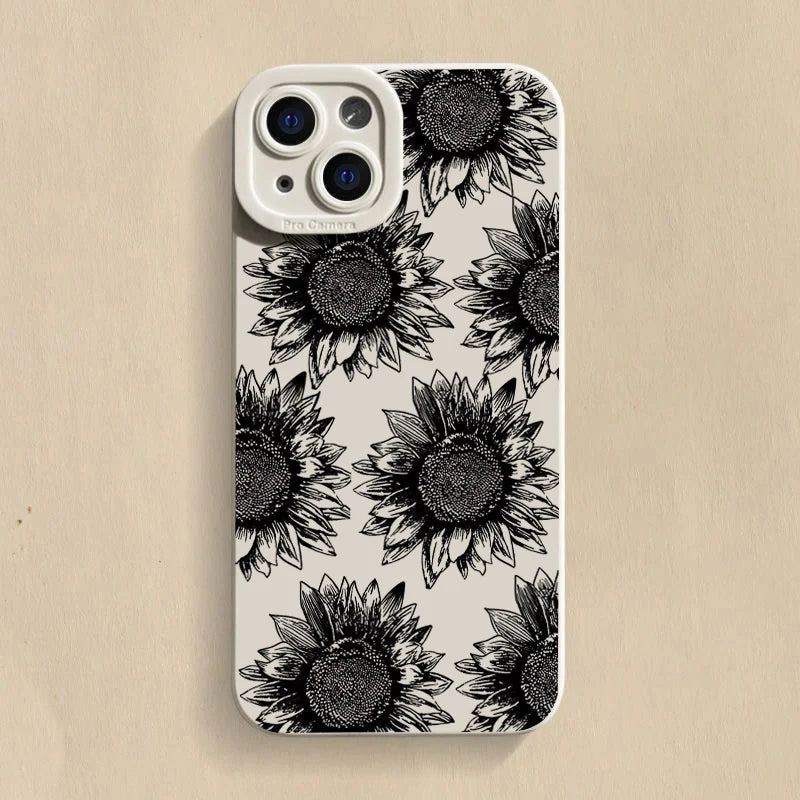 Black Sunflower Pattern Case for Samsung Galaxy A16 A54 S25 S24