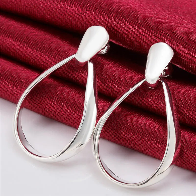 925 Sterling Silver 36mm Oval Water Drop Earrings Women Fashion Wedding Gift