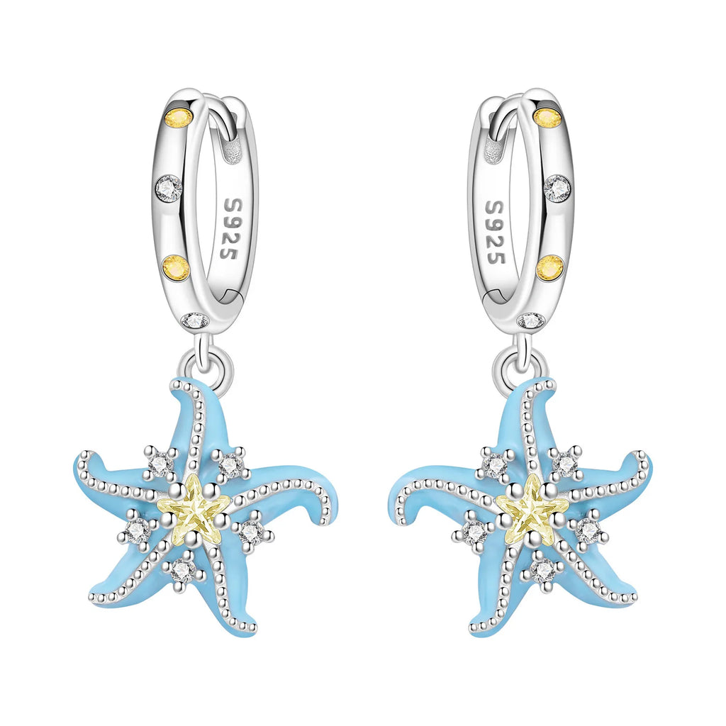 925 Sterling Silver Blue Devil Fish Hoop Earrings Anniversary Jewellery Gift