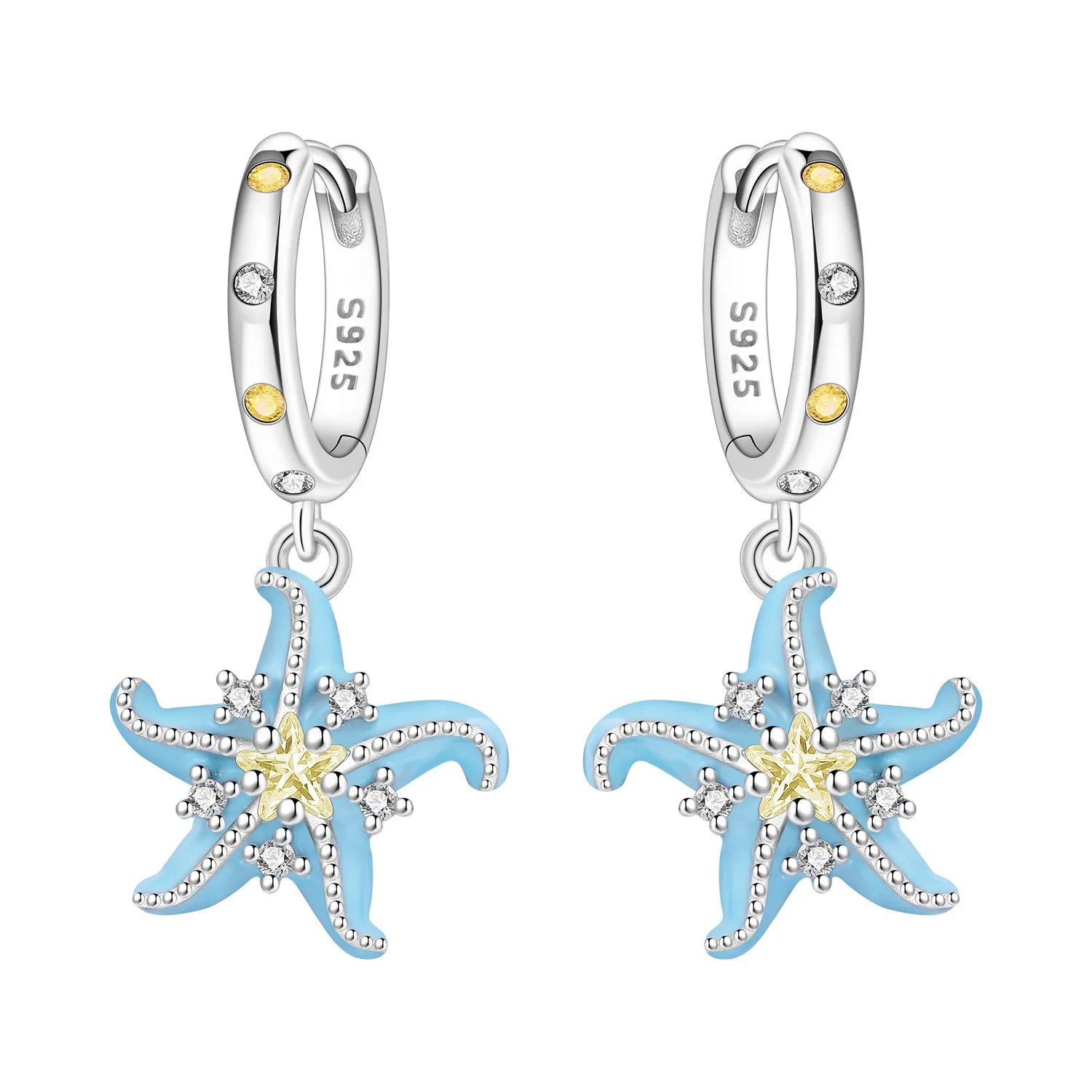 925 Sterling Silver Blue Devil Fish Hoop Earrings Anniversary Jewellery Gift