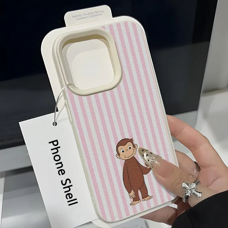 Striped Biscuit Monkey Lychee Case for iPhone 17 16 15 14 Pro Max