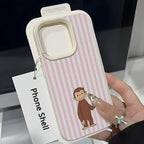 Striped Biscuit Monkey Lychee Case for iPhone 17 16 15 14 Pro Max