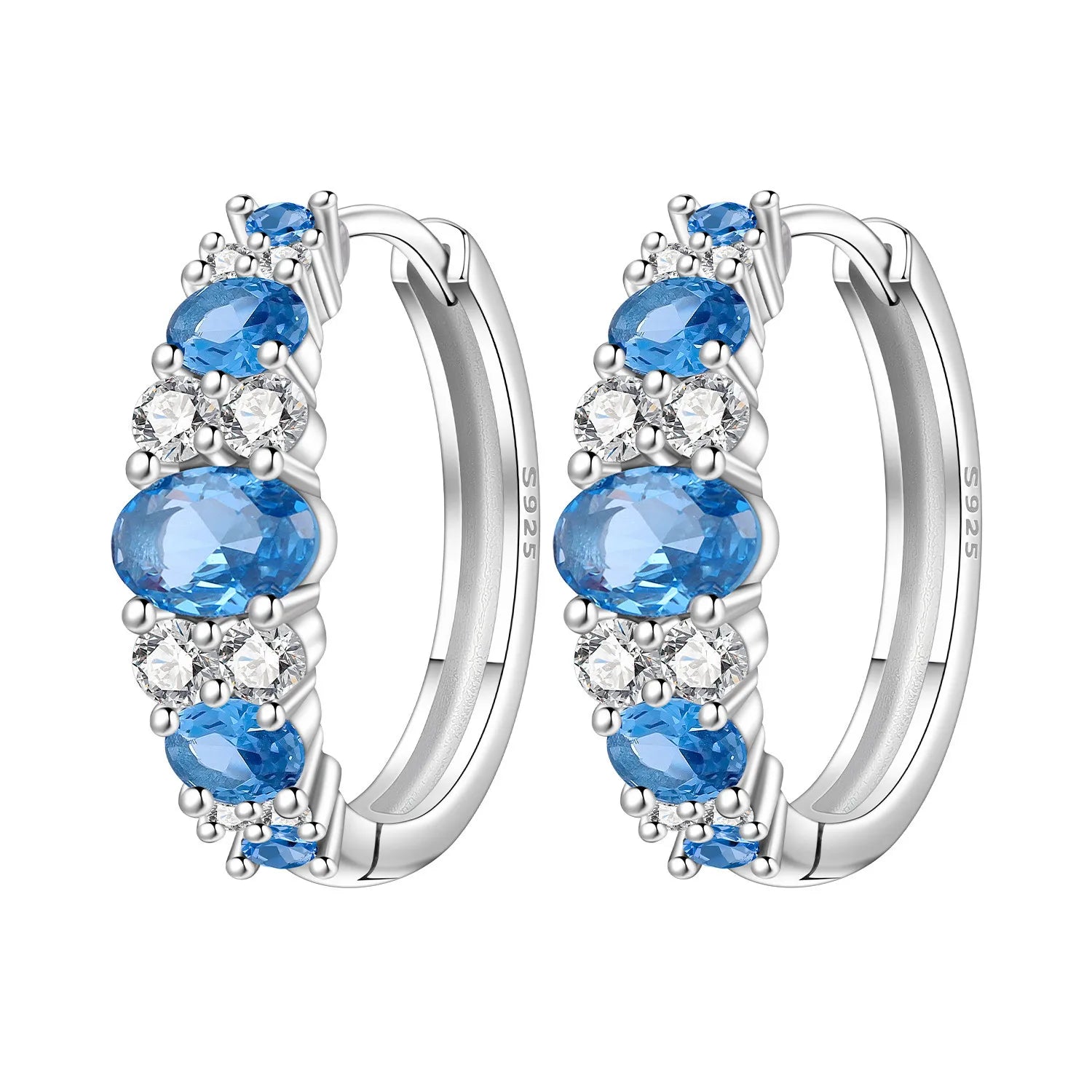 925 Sterling Silver Sparkling Zircon Hoop Earrings Trendy Jewellery Gift