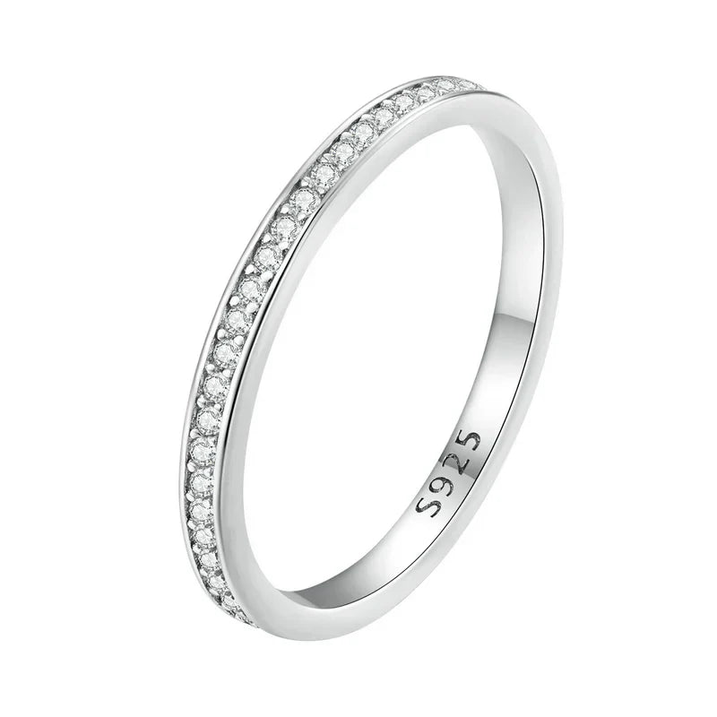 BAMOER Moissanite Wedding Band 925 Sterling Silver Eternity Rings Platinum Plated Lab Created Diamond Stackable Ring for Women