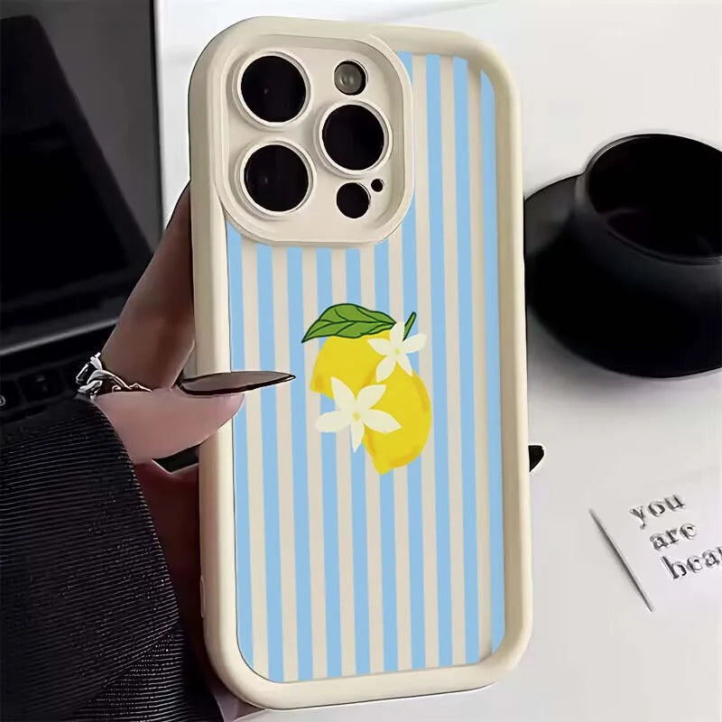 Lemon Cool Stripe Case for iPhone 17 16 15 14 13 12 11 Pro Max XS XR 7 8 Plus