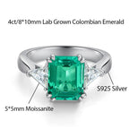 4ct Lab Grown Ruby Colombian Emerald Ring 925 Sterling Silver Moissanite Band