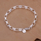 Square Solid Chain Bracelet 925 Sterling Silver Men Women Party Fashion Gift