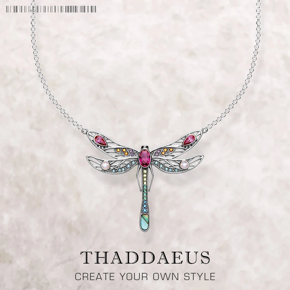 Playful Dragonfly Necklace Link Chain 925 Sterling Silver Bohemia Jewelry