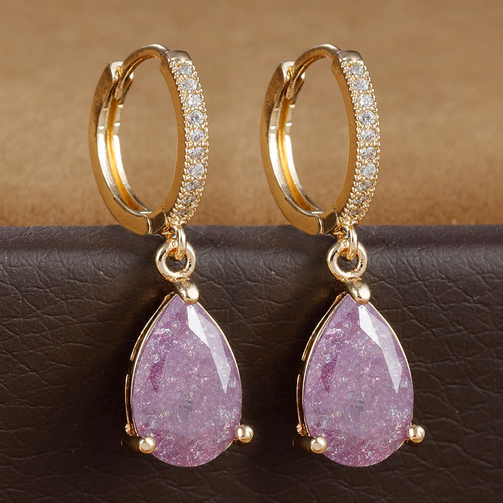 2PCS Simple Stainless Steel Colourful Zirconia Hoop Earrings