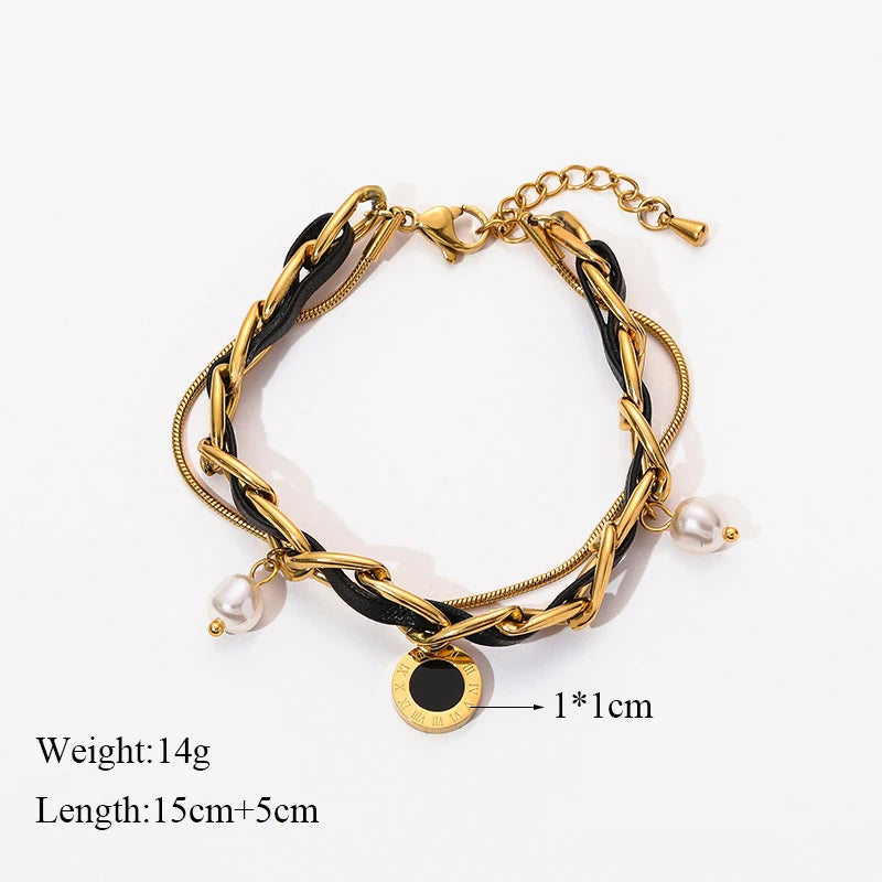 Gold Colour Multilayer Stainless Steel Charm Bracelet Men Women Bangle