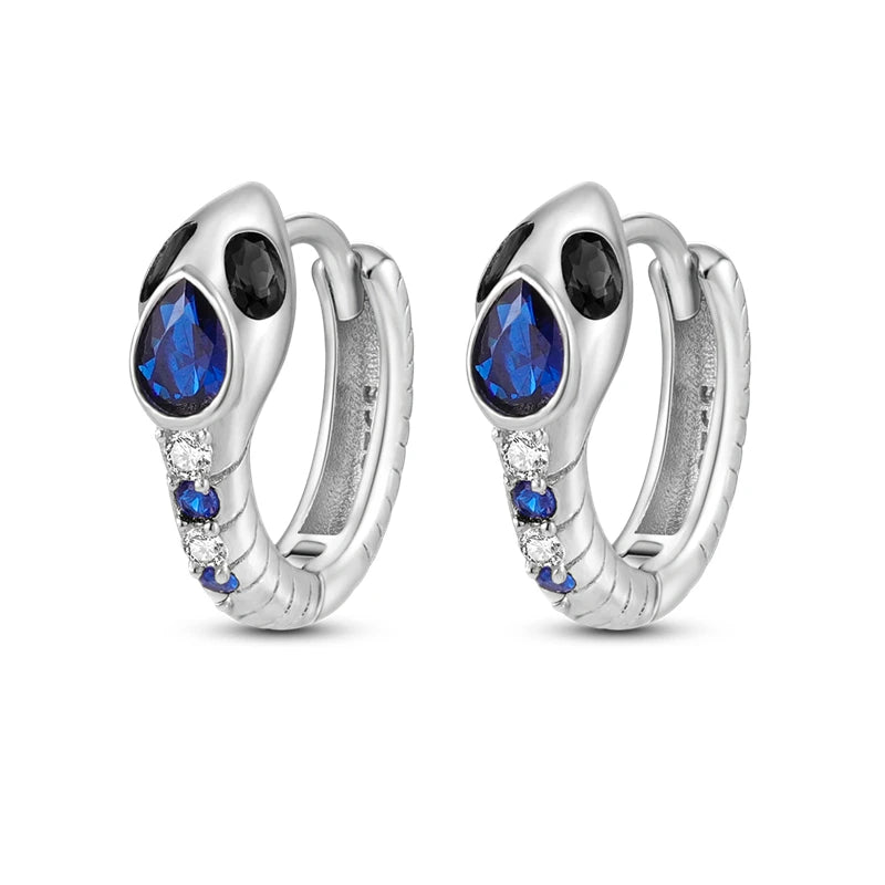 925 Sterling Silver Blue Zircon Starry Sky Hoop Earrings Trendy Jewellery