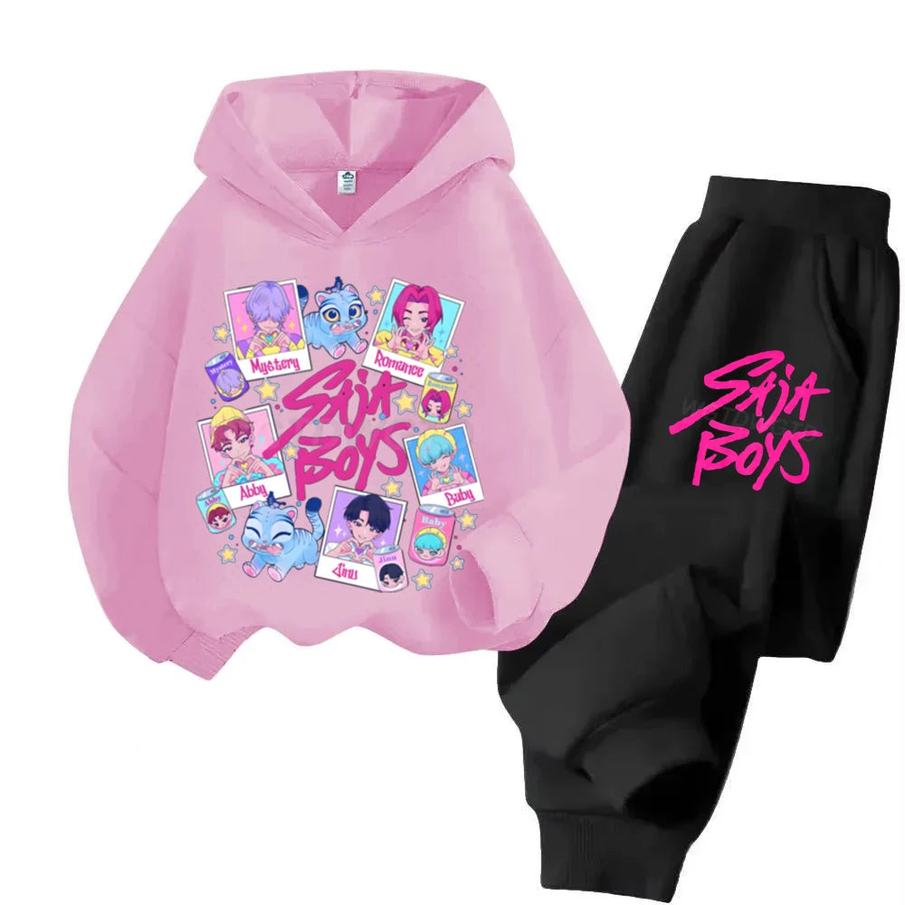 Kids Kpop Demon Hunters Hoodie Suit Long Sleeve Sweatshirt & Pants 2pc Set