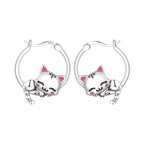 925 Sterling Silver Cute Lazy Cat Animal Pet Hoop Earrings Birthday Gift