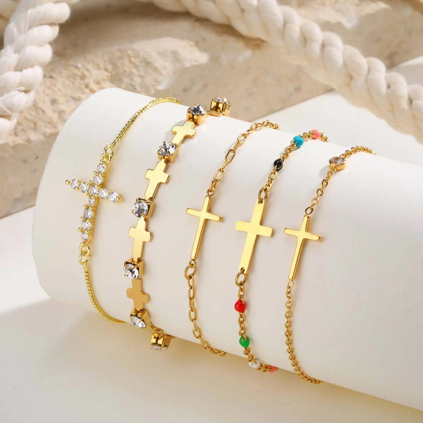 316L Stainless Steel Cross Bracelet for Women, Fashion Adjustable Chain Religious Christian Jewelry