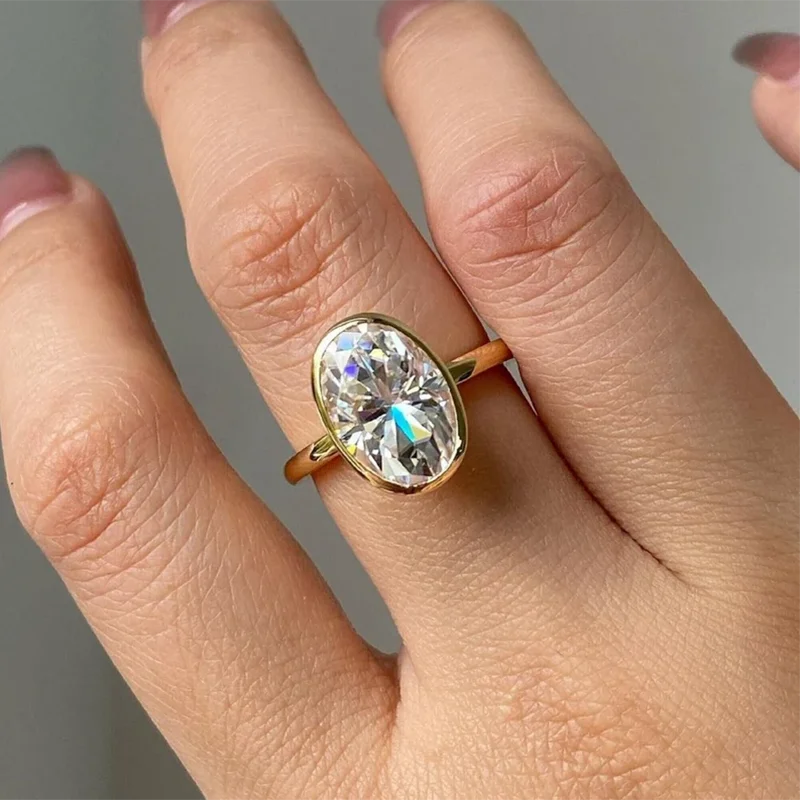 Cocktail 1-3ct Oval Cut Moissanite Ring 925 Sterling Silver Engagement Solitaire Rings for Women Gold Plated Anniversary Gifts