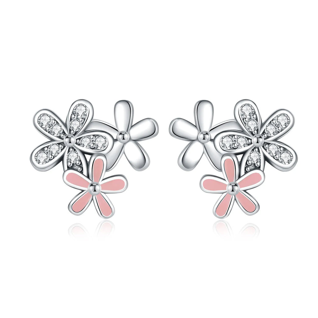 925 Sterling Silver Romantic Pink Love Heart Stud Earrings Birthday Gift