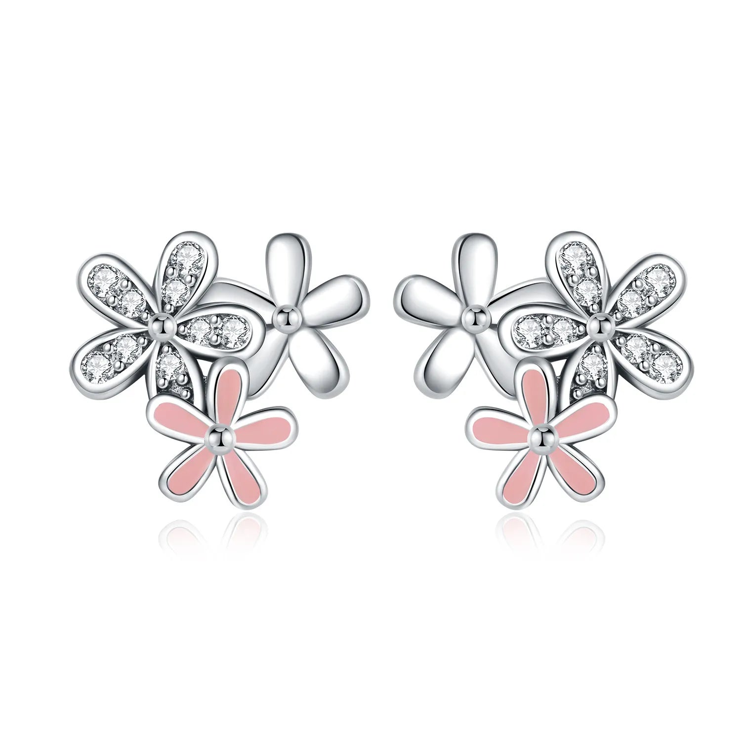 925 Sterling Silver Romantic Pink Love Heart Stud Earrings Birthday Gift