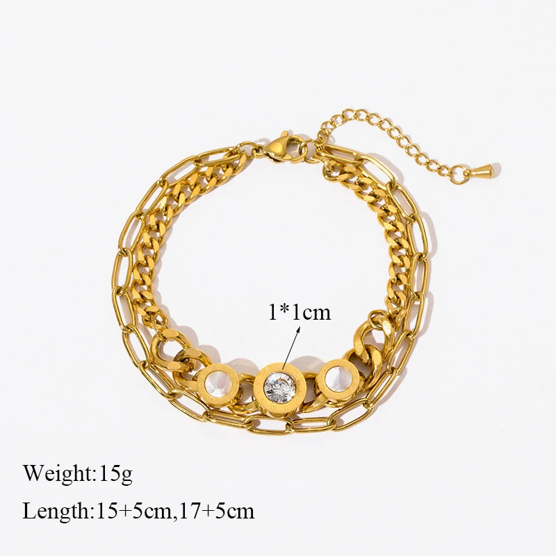 Gold Colour Multilayer Stainless Steel Charm Bracelet Men Women Bangle