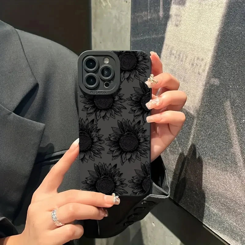 Black Sunflower Pattern Case for Samsung Galaxy A16 A54 S25 S24